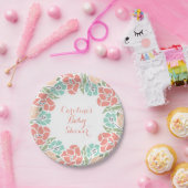 Blumenbaby-Dusche in korallenrotem und in Pappteller (Party)