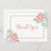 Blumenbaby-Duschen-korallenrotes aquamarines Dankeskarte (Vorne/Hinten)