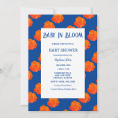 Blumenbaby in Bloom Baby Dusche Orange Navy Blue Einladung (Vorderseite)
