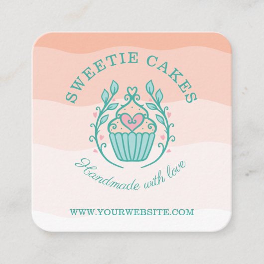 Blumenbacken Cupcake Logo Rosa Ombre Quadratische Visitenkarte (Vorderseite)