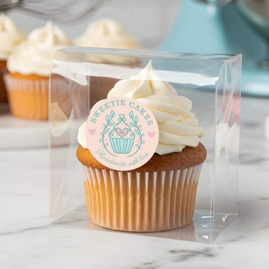 Blumenbacken Cupcake Logo Rosa Runder Aufkleber
