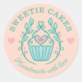 Blumenbacken Cupcake Logo Rosa Runder Aufkleber (Vorderseite)