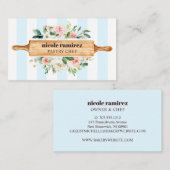 Blumenbäckerei Button Patisserie gestreift Visitenkarte (Vorne/Hinten)