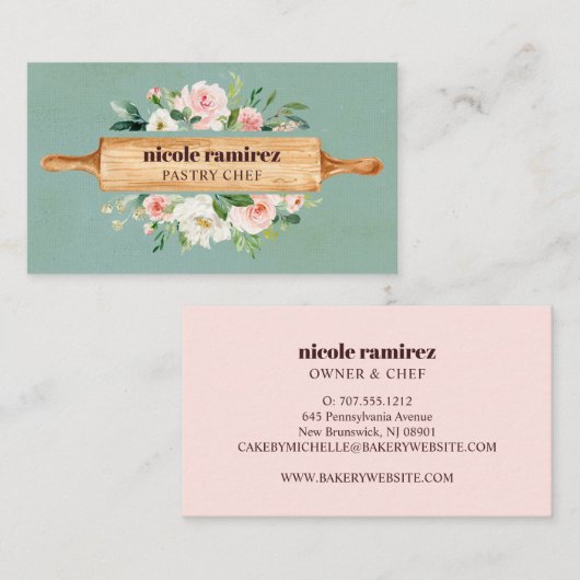 Blumenbäckerei Rolling Button Patisserie Meer grün Visitenkarte (Vorne/Hinten)
