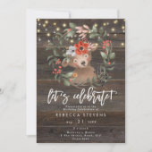 Blumenbär rustikal, Geburtstag feiern Einladung (Vorderseite)