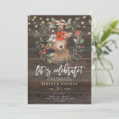 Blumenbär rustikal, Geburtstag feiern Einladung (Stehend Vorderseite)