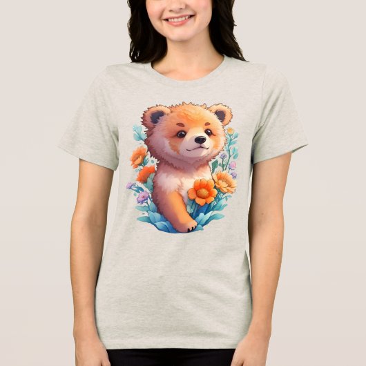 Blumenbär Tri-Blend Shirt (Vorderseite)