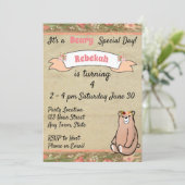 Blumenbär zum Geburtstag Einladung (Stehend Vorderseite)