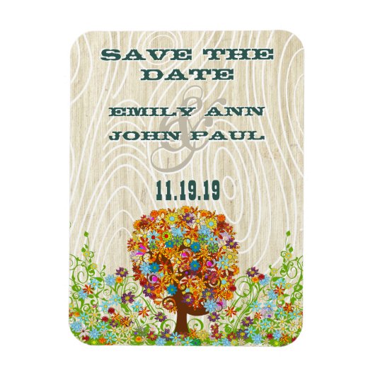 Blumenbaum Holzmaserung Save the Date Magnet (Vertikal)