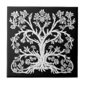 Blumenbaum in Weiß auf Schwarz Fliese (Vorderseite)