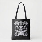 Blumenbaum in Weiß auf Schwarz Tasche (Vorderseite)