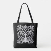 Blumenbaum in Weiß auf Schwarz Tasche (Rückseite)