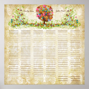 Blumenbaumdruck Quäker-Heiratsurkunde Poster