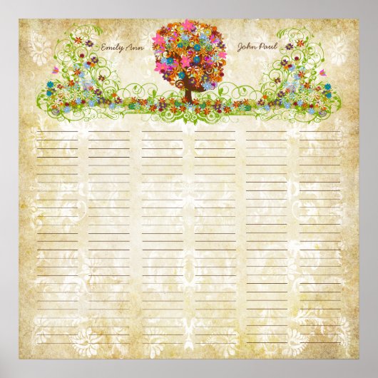 Blumenbaumdruck Quäker-Heiratsurkunde Poster (Vorne)