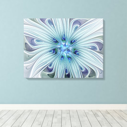 Blumenbeauty Abstrakt Moderne Blaue Blume Triptych Leinwanddruck (Insitu (Holzboden))