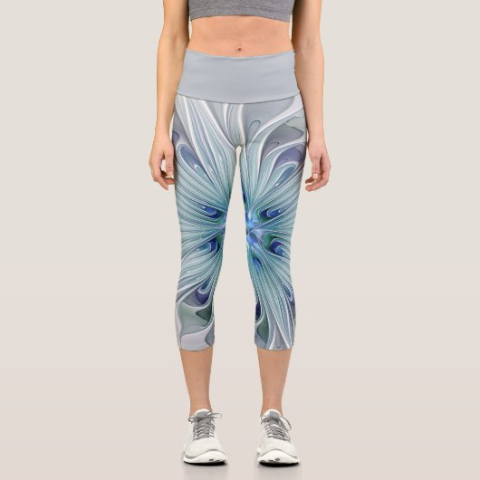 Blumenbeauty Abstrakt Moderne Blaue Pastell Blume Capri Leggings (Vorderseite)