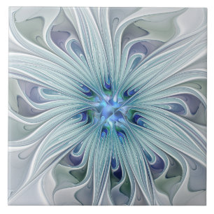 Blumenbeauty Abstrakt Moderne Blaue Pastell Blume Fliese