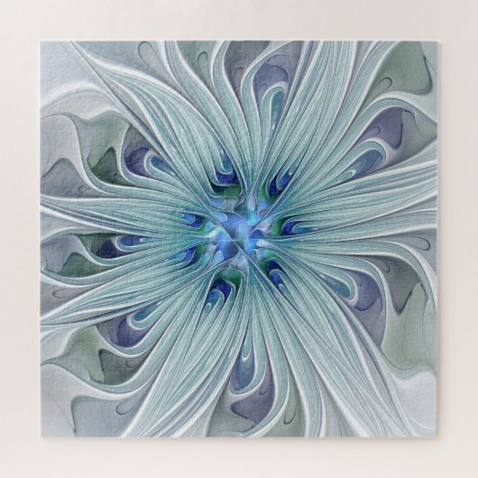 Blumenbeauty Abstrakt Moderne Blaue Pastell Blume Puzzle (Horizontal)