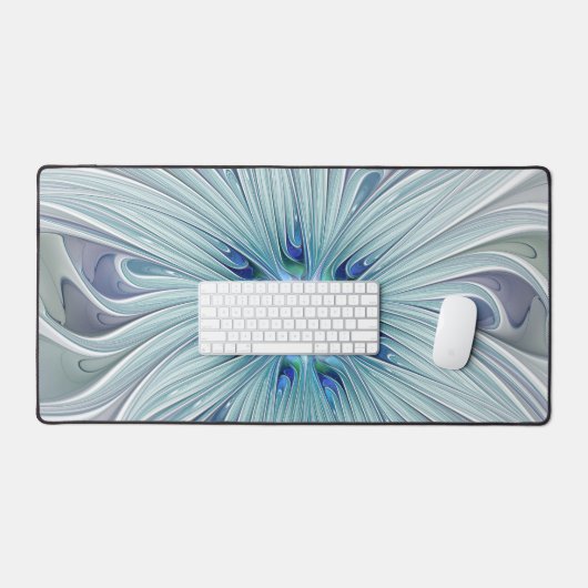 Blumenbeauty Abstrakt Moderne Blaue Pastell Blume Schreibtischunterlage (Tastatur & Maus)