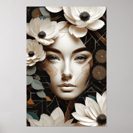 Blumenbeauty - Abstraktes Frauenportrait Moderne K Poster