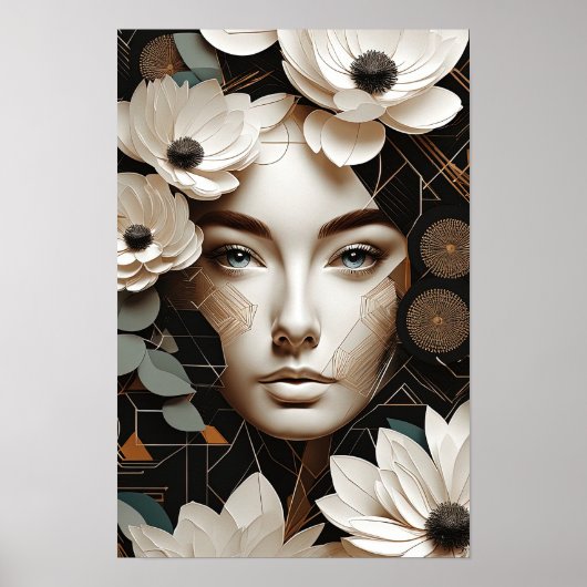 Blumenbeauty - Abstraktes Frauenportrait Moderne K Poster (Vorne)