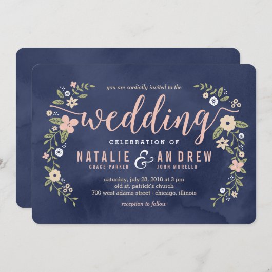 Blumenbeauty Editable Farbe Hochzeit Einladung (Vorne/Hinten)