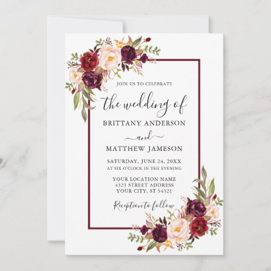 Blumenbecher-Rahmen für Hochzeiten Einladung (Vorderseite)