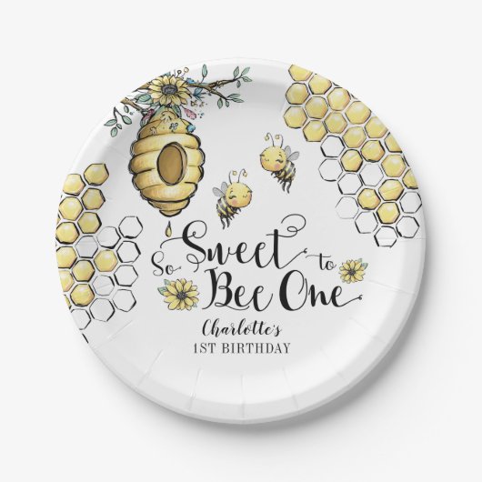 Blumenbeehive Honey So Sweet Bee 1. Geburtstag Pappteller (Vorderseite)