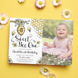 Blumenbeehive Honey Sweet Bee 1. Geburtstag Foto Einladung