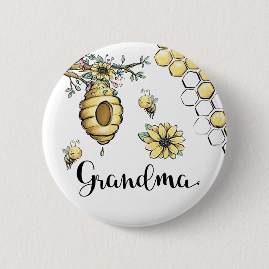 Blumenbeehive Honey Sweet Bee Baby Shooting Oma Button (Vorderseite)