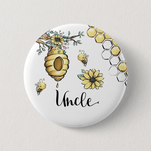 Blumenbeehive Honey Sweet Bee Baby Shower Onkel Button (Vorderseite)
