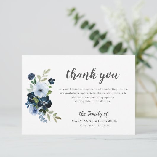 Blumenbeerdigung Dankeschön Dankeskarte (Stehend Vorderseite)