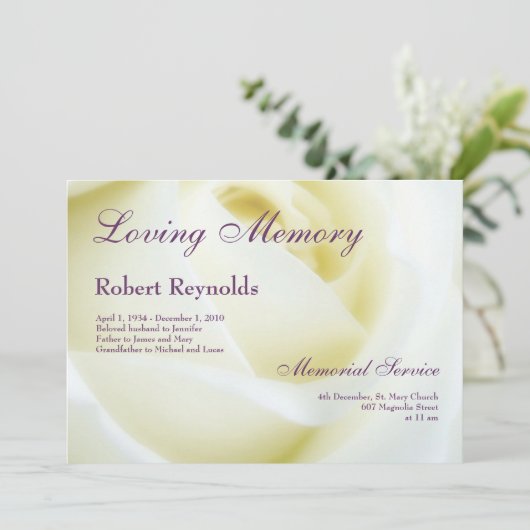 Blumenbeerdigung oder Gedenkfeier Ankündigung (Stehend Vorderseite)