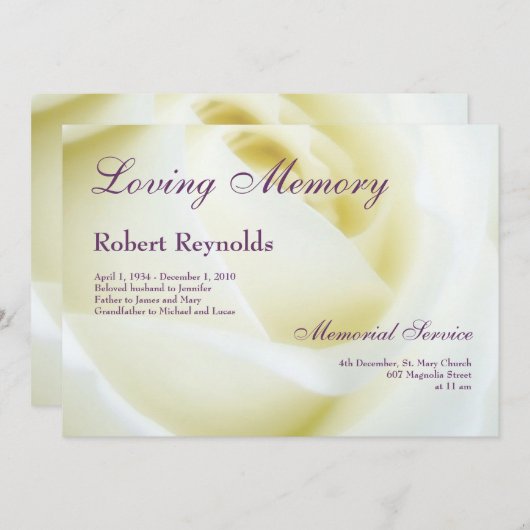 Blumenbeerdigung oder Gedenkfeier Ankündigung (Vorne/Hinten)