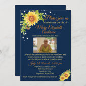 Blumenbeerdigung zum Foto des Lebens Blau Einladung (Vorne/Hinten)