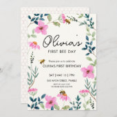 Blumenbeere zum ersten Geburtstag Einladung (Vorne/Hinten)