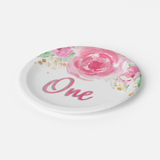 Blumenbeere zum ersten Geburtstag Pappteller (Schrägansicht)