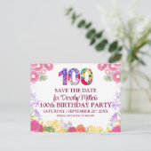 Blumenbeete 100. Geburtstag Save the Date, elegant Postkarte (Stehend Vorderseite)
