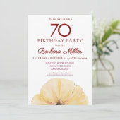 Blumenbeete 70. Geburtstag - Eleganter Gelbfall Einladung (Stehend Vorderseite)