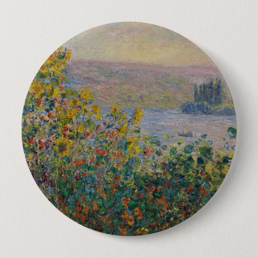 Blumenbeete in Vétheuil, impressionistische Landsc Button (Vorderseite)