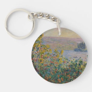 Blumenbeete in Vétheuil, impressionistische Landsc Schlüsselanhänger
