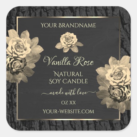 Blumenbeete Rose Rustikale Markierungen für schwar Quadratischer Aufkleber (Vorderseite)