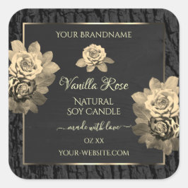 Blumenbeete Rose Rustikale Markierungen für schwar Quadratischer Aufkleber