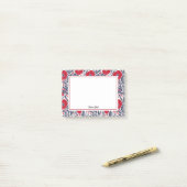 Blumenbeete rot und blau post-it klebezettel (Auf Schreibtisch)