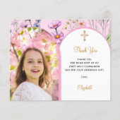 Blumenbeglaubigung Rosa Foto Danke Karte (Vorderseite)