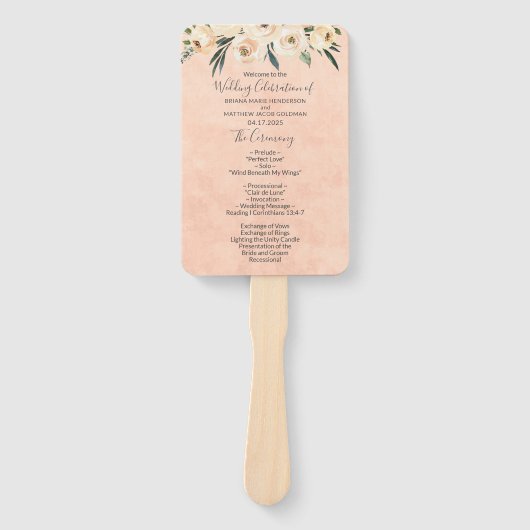 Blumenbeige-Blush-Hochzeitsprogramm Fächer (Vorderseite)