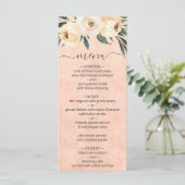 Blumenbeige-Blush-Peach-Hochzeitmenü Menükarte (Stehend Vorderseite)