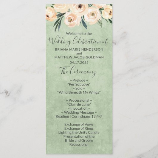 Blumenbeige Blush Sage Green Wedding Program Programm (Vorderseite)