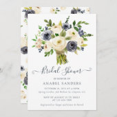 Blumenbeige Brautparty für Wasserfarbenpeonys Einladung (Vorne/Hinten)