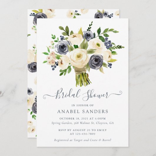 Blumenbeige Brautparty für Wasserfarbenpeonys Einladung (Vorne/Hinten)